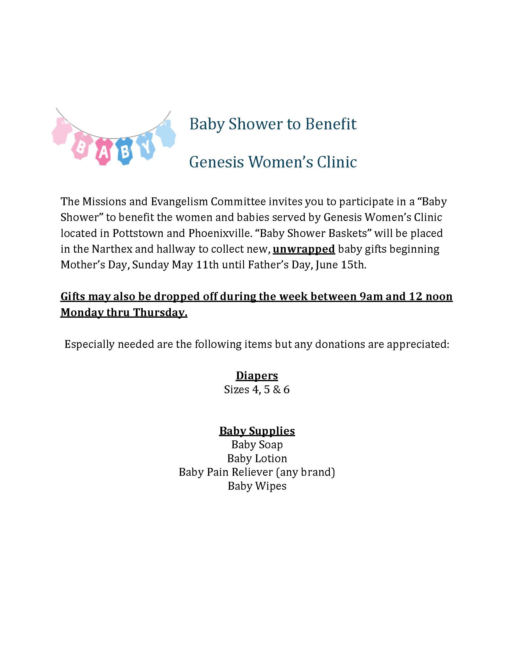 Baby Shower May 11th – June 15th this year